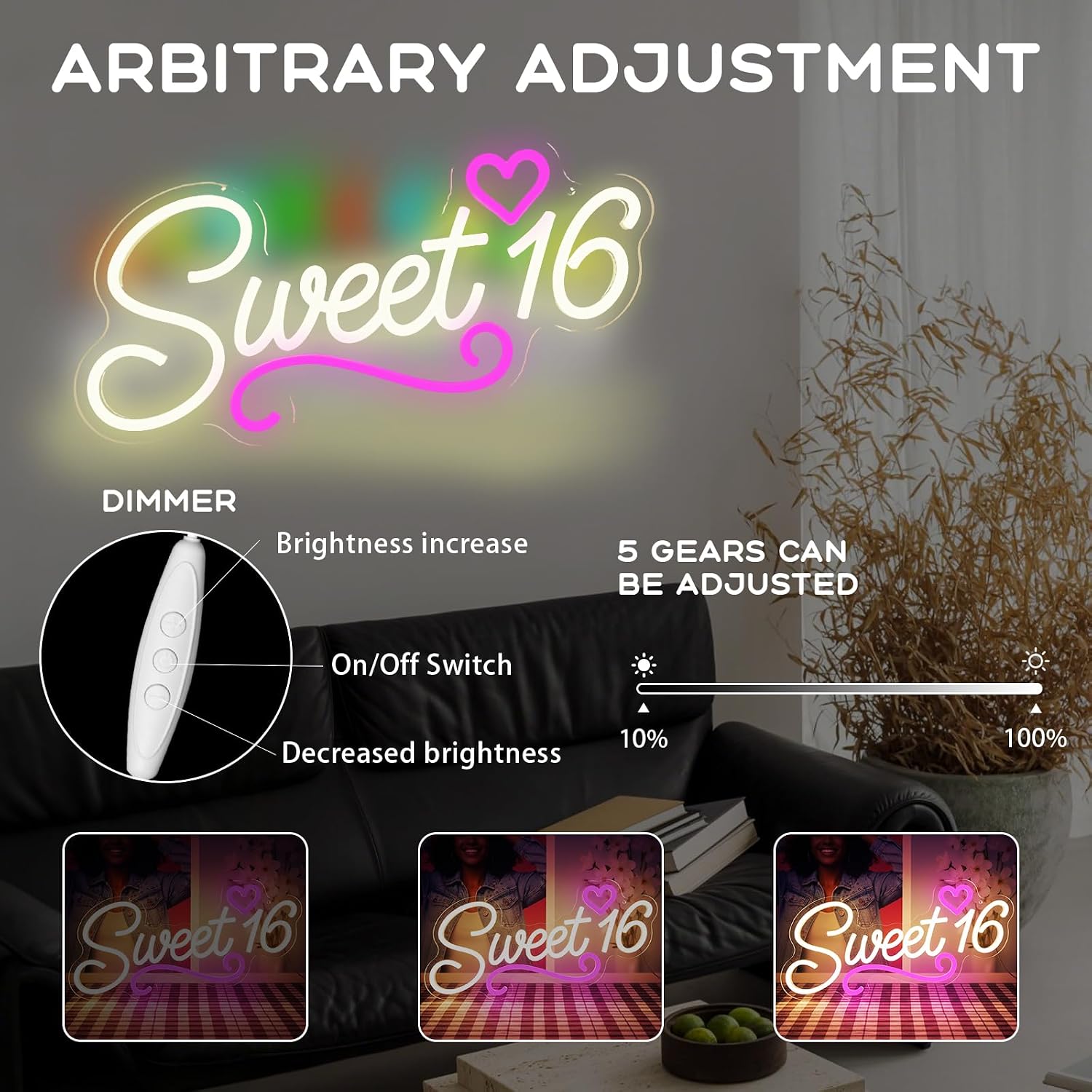 Sweet 16 Neon Sign, LED 16th Birthday Party Decor Light 16.1"X8.6" image 3
