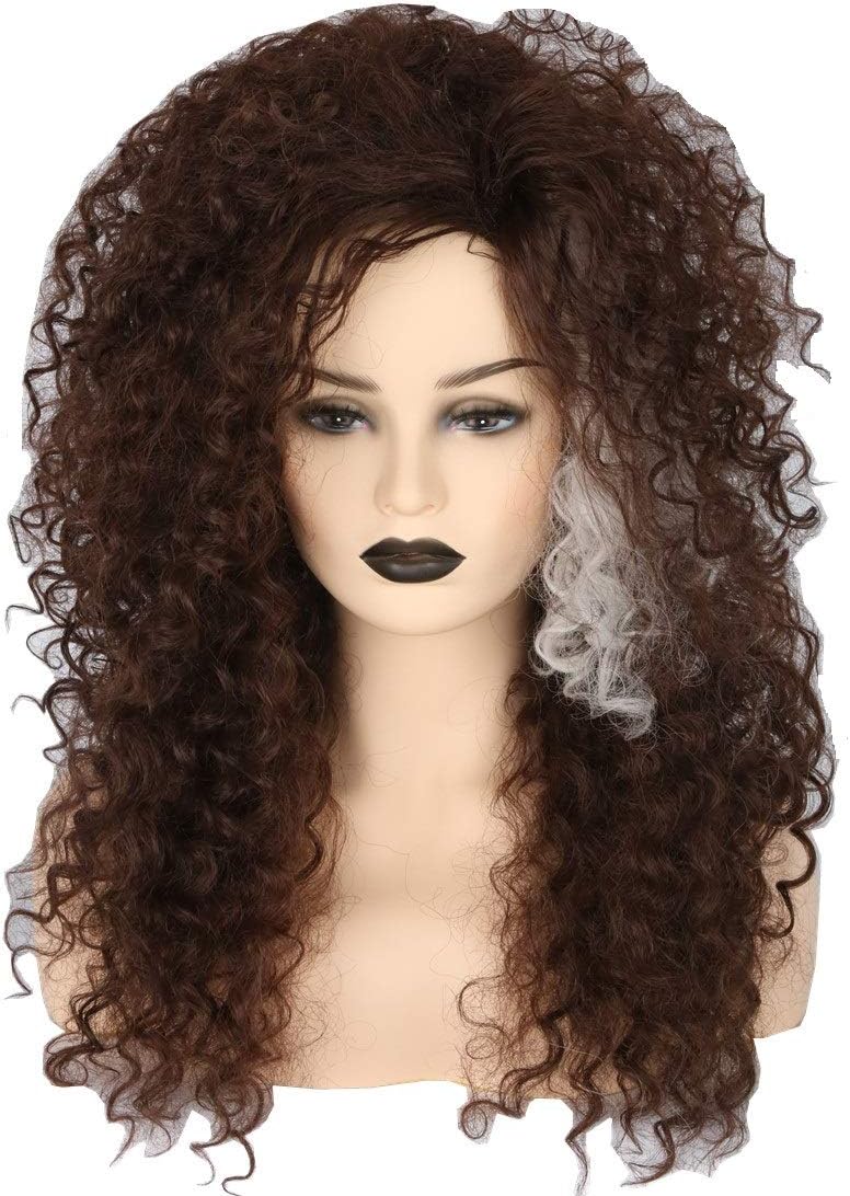 Topcosplay Brown Afro Wig for Women, Long Curly Fluffy Wig for Cosplay Halloween Fancy Dress