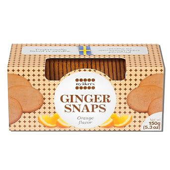 Nyakers Pepparkakor Swedish Ginger Snaps Cookies, Vegan Cookies, Dairy-Free Snacks, Gourmet Cookies, Food Gift for Holidays, Christmas, Thanksgiving - Window Box - 5.3oz Orange