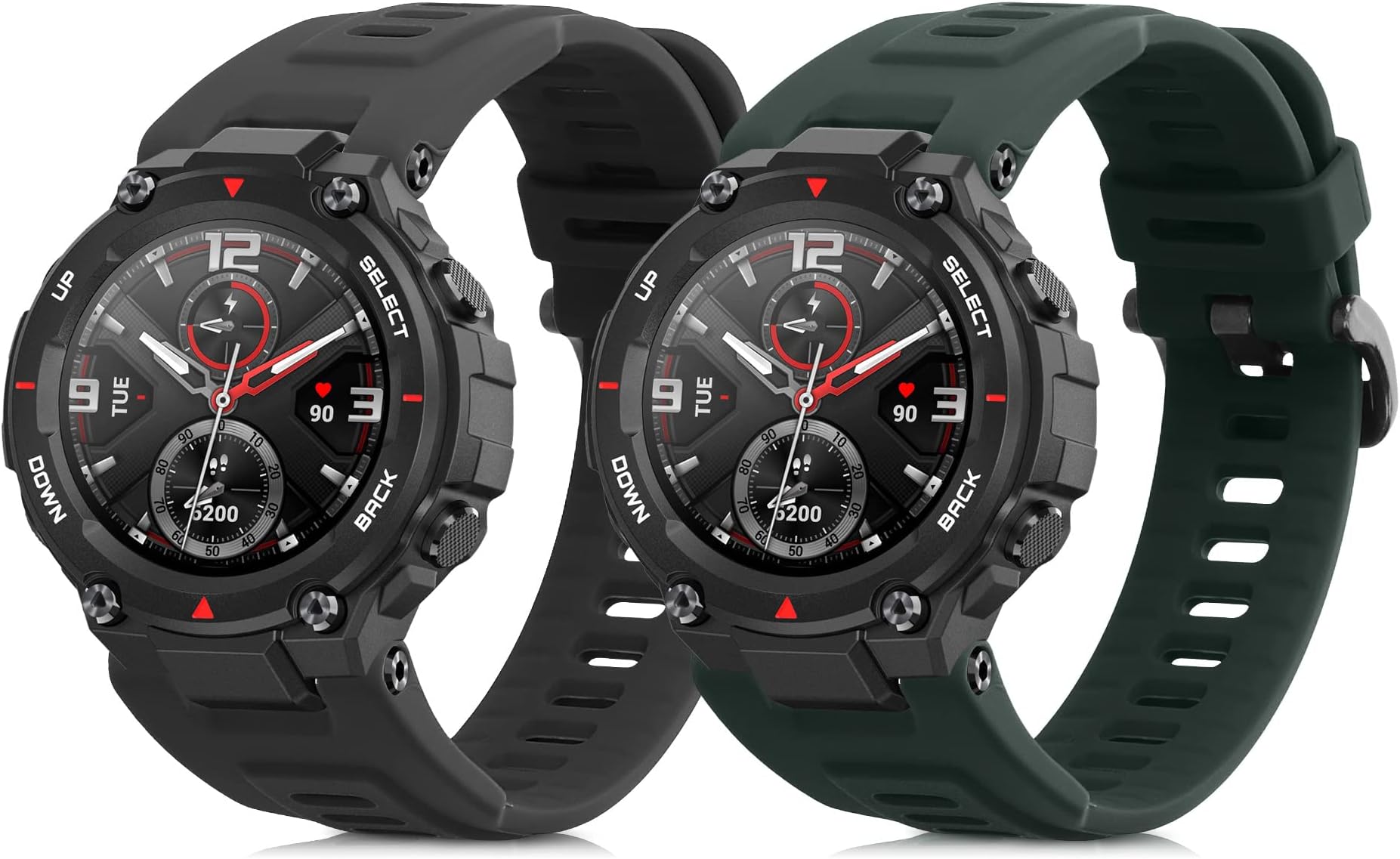 2x Sport Armband compatible with Huami Amazfit T-Rex/T-Rex Pro Wristband TPU Silicone Set Fitness Tracker Dark Green Grey