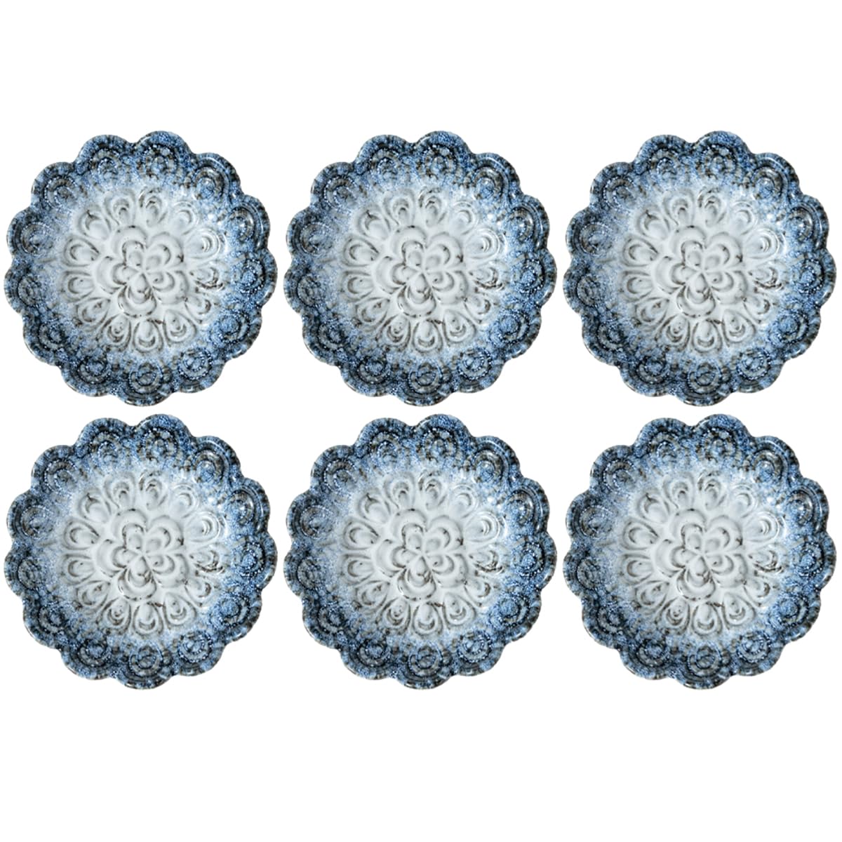 Sizikato 6 Pcs Stoneware Porcelain Sauce Dish, Peacock Relief Ceramic Soy Sauce Dish Mustard Dish