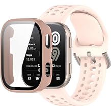 Silicone Watch Band Compatible for Amazfit Bip 6 A2435,Waterproof Sport Strap with PC Case Bumper Adjustable Breathable