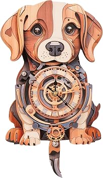 3D Wooden Puzzles for Adults Beagle Clock 3D Puzzles Art and Craft Kits, Unique Shape Wood Clock for Adults, Handmade Model Building Kit DIY Hobbies, Gifts for Family, Wall Art Home Decor