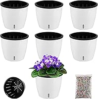 Vista 14 de Planterhoma Macetas de riego automático de 5 pulgadas para plantas de interior, 6 paquetes de macetas de violeta africana con indicador, maceta