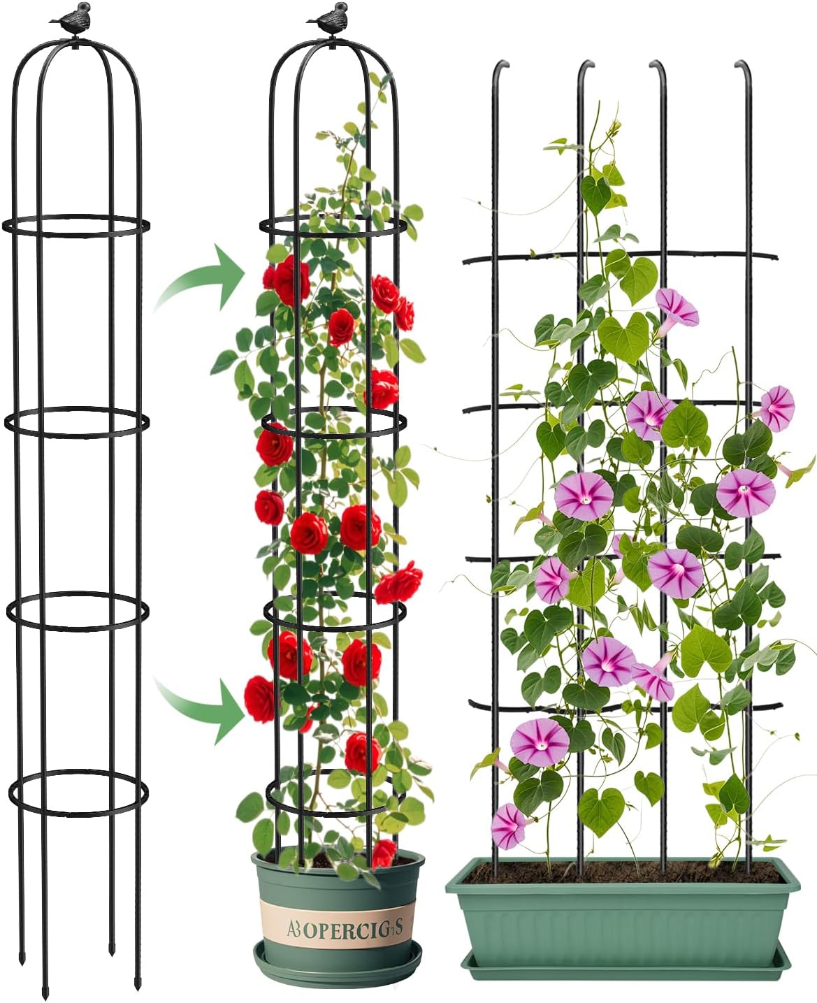 Garden Obelisk Trellis for Climbing Plants Outdoor 6.2 Ft Rose Bush Round Trellis for Pots Rustproof Metal Plant Flower Trellises for Clematis Vine Jasmine Support Outdoor Indoor (Black, 6.2ft)
