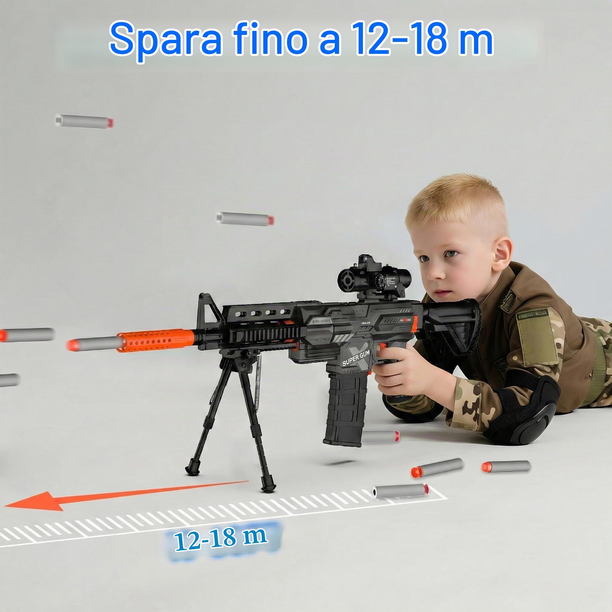 Pistola elettrica giocattolo per bambini Gun Sniper, 2 riviste 100 freccette, schiuma blaster con cannocchiale per fucile da cecchino, regalo elettrico giocattolo per ragazzi dai 6 ai 12 anni, nero