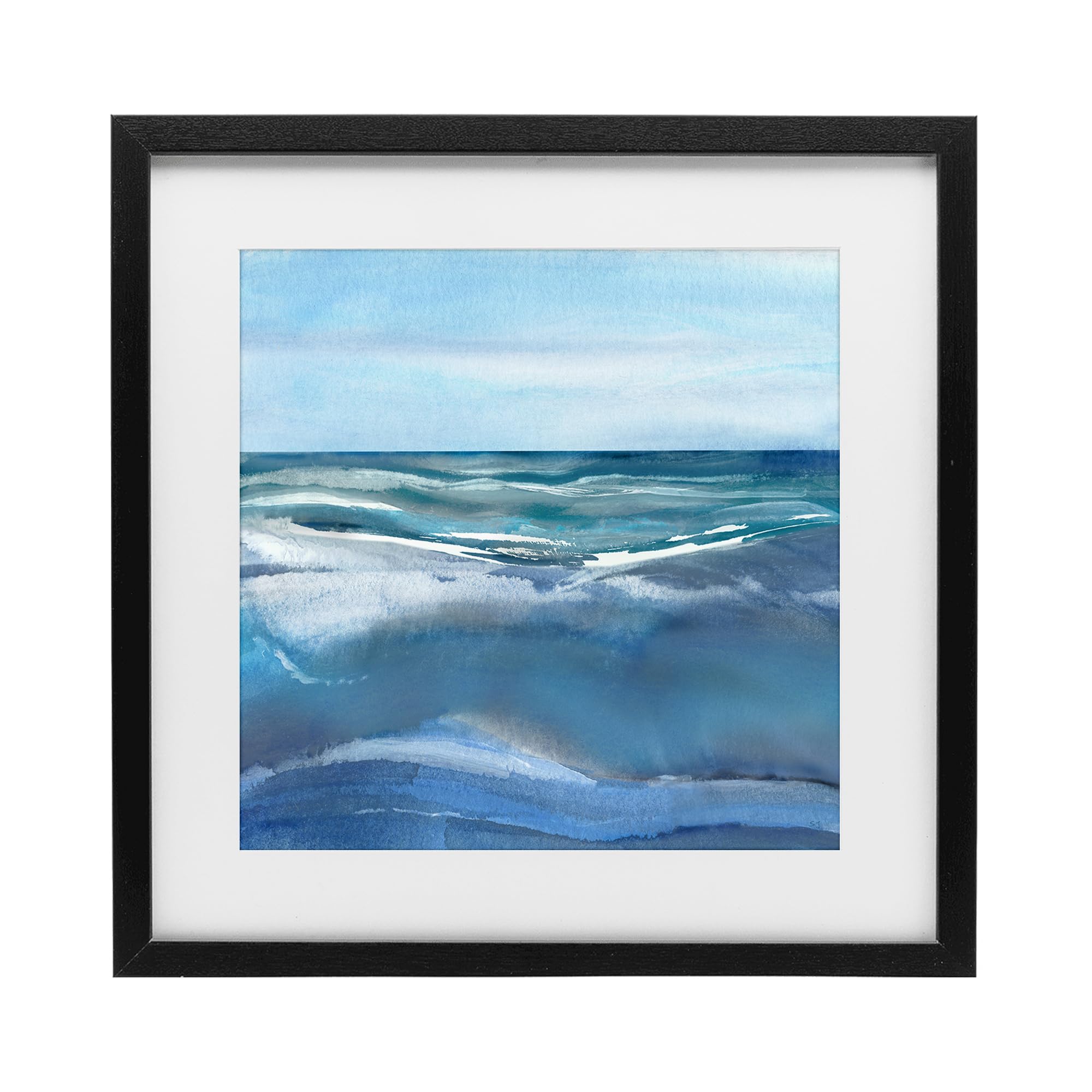 Stupell Industries 'Calm Seas under Soft Sky', Framed Print Under Glass, Black, 16 x 16 Inches, Easy to Hang and Sturdy, Made in USA, by Susan Jill