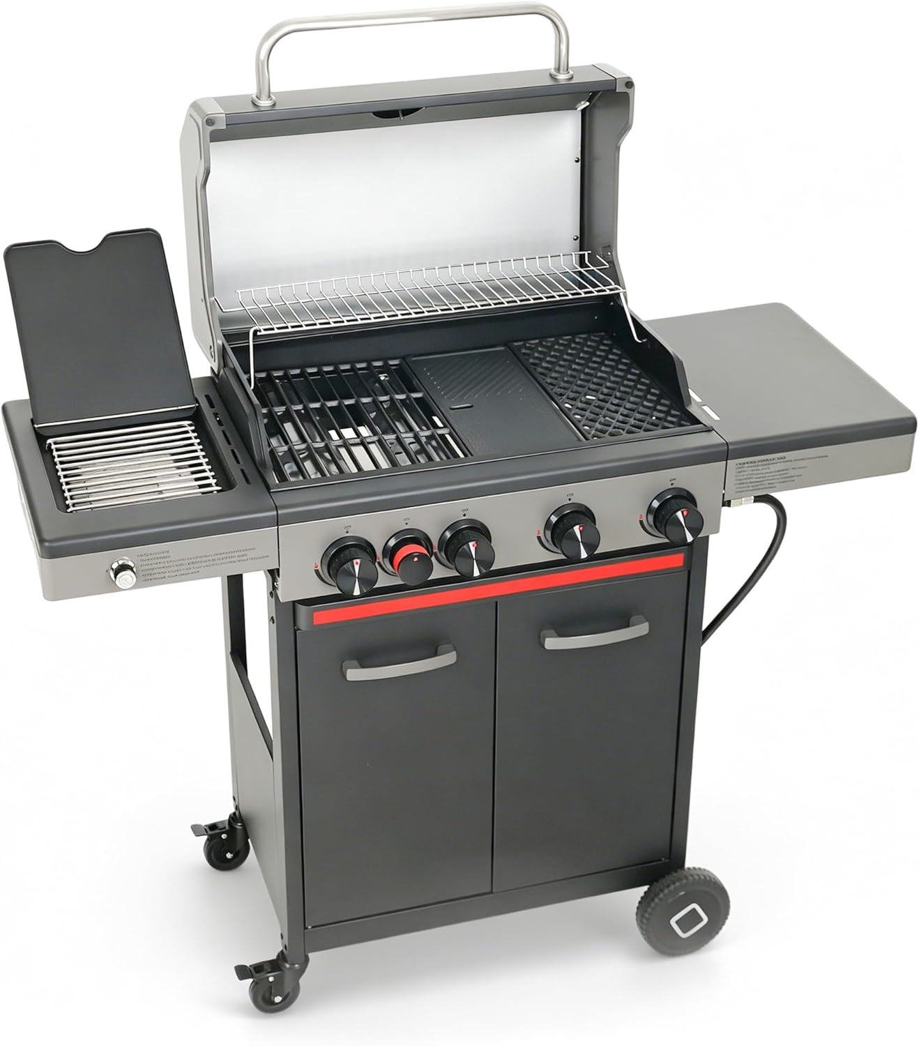 Flintex 4-Burner Propane Gas Grill with Infrared Searing Side Burner and Porcelain-Enameled Cast Iron Grates & Pan, Outdoor BBQ Grill with 46,500 BTU Output, 490 sp.in. Cooking Area, Black