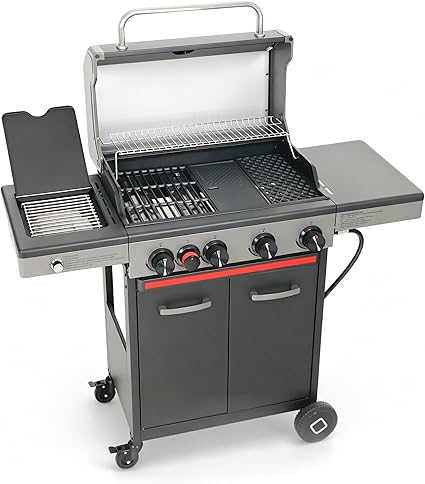 Flintex 4-Burner Propane Gas Grill with Infrared Searing Side Burner