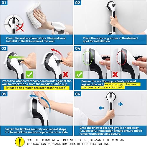 Miniatura 5 de LEVERLOC Paquete de 2 barras de agarre para bañeras y duchas, asas de ducha con succión fáciles de instalar para baño, pasamanos extraíbles para