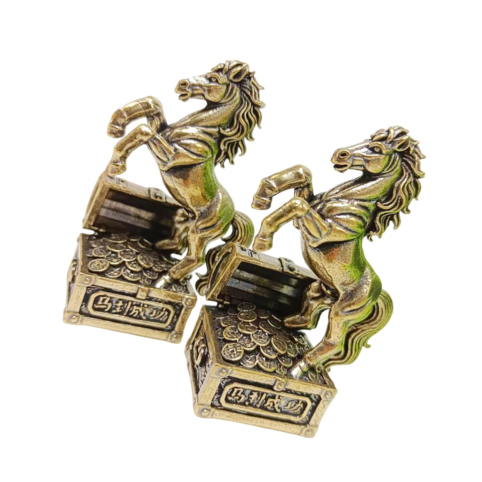 YWLUUOO Metal Horse with Treasure Box Statue for Success Wealth Decor Chinese Zodiacs Horse Statue