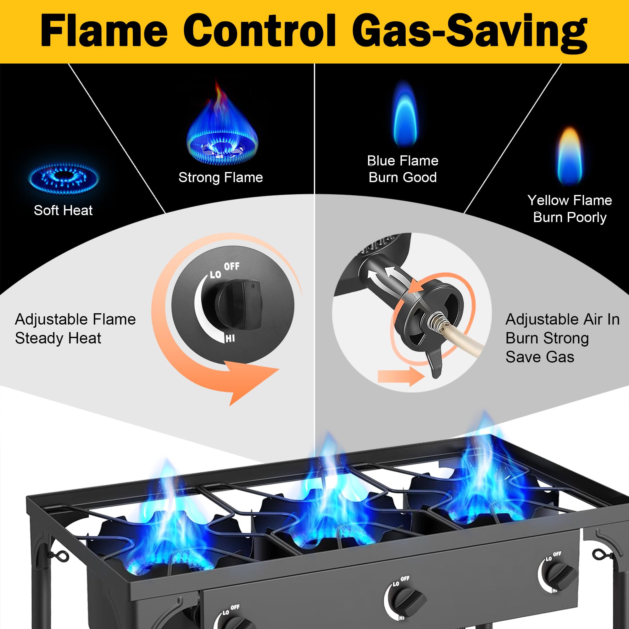 Réchaud De Camping 3 Brûleurs Au Propane 225 000 BTU - Pieds Amovibles, Allumage électronique - Pour Cuisine En Plein Air