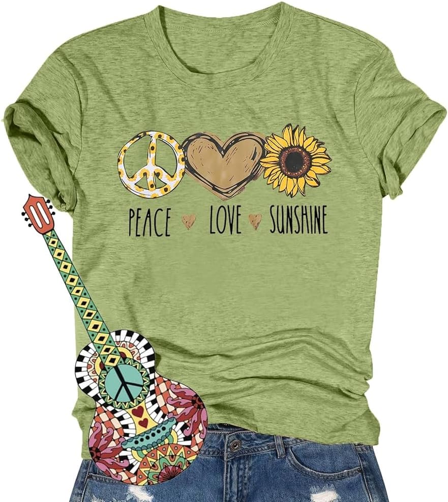 Peace Love 60s 70s Shirt Women Sunflower Graphic Shirt Hippie Lover Gifts T-Shirt Groovy Short Sleeve Tees Tops
