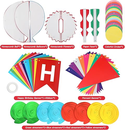 Miniatura 3 de Anwyll Kit de decoración de fiesta de cumpleaños arcoíris para niños, niñas, niños, juego colorido con pancarta de feliz cumpleaños, suministros