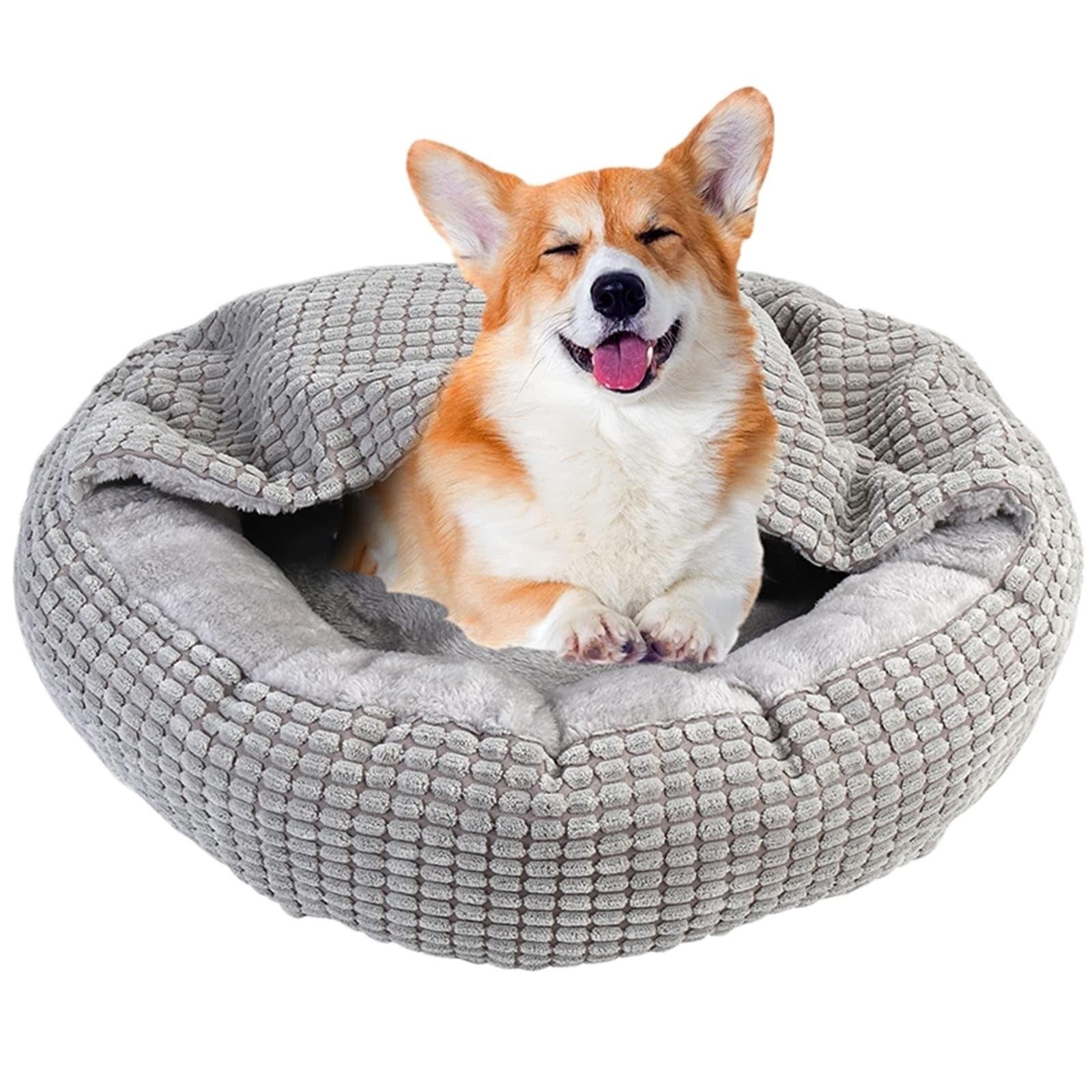 Cuccia Ciambella Cani Animale domestico a ciambella rotonda ortopedica soffice con cappuccio(GRAY,XL - 70X70cm)