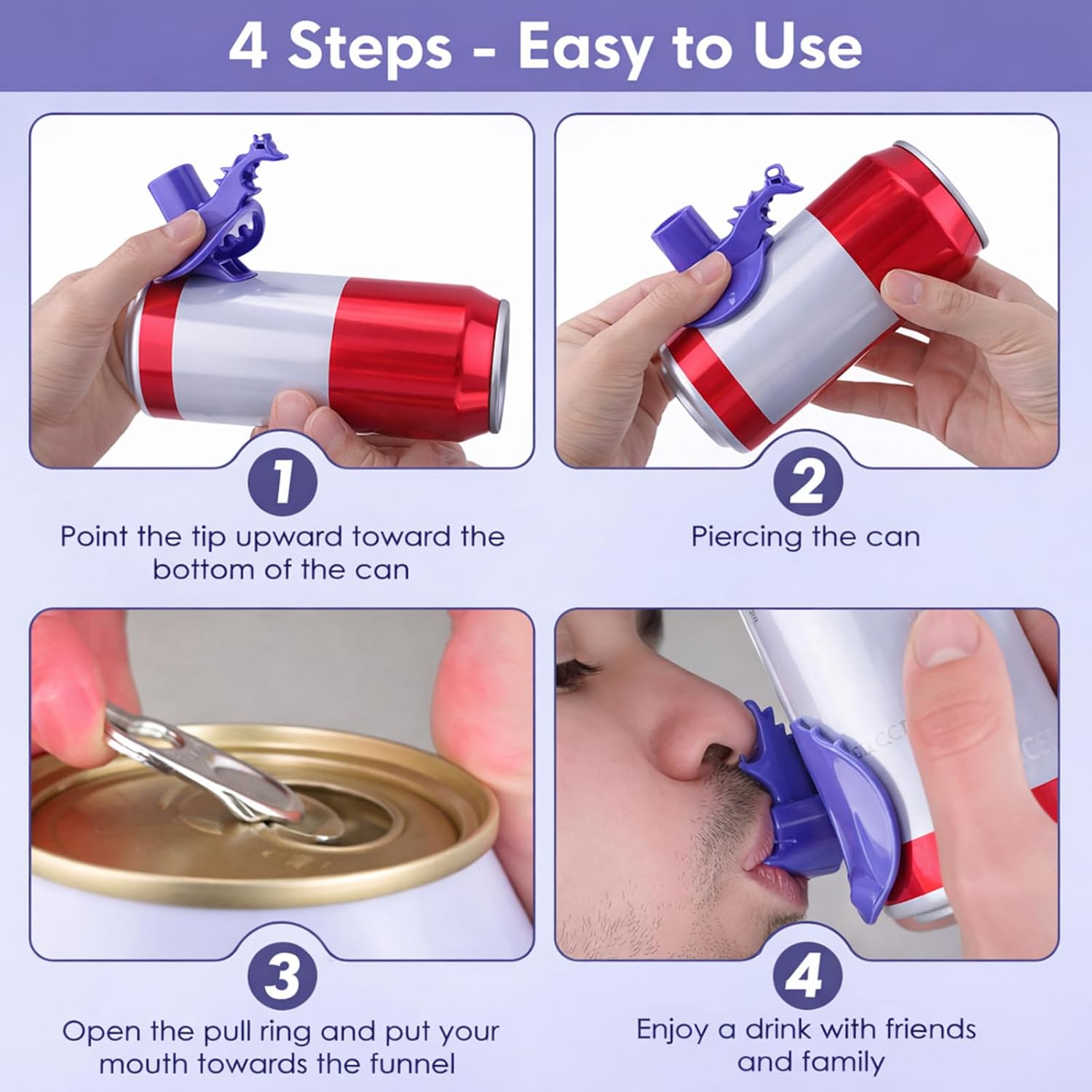 4 Pcs 4 in 1 Beverage Can Tool with Funnel, Portable Can Piercing Tool and Bottle Opener Keychain for Camping, Pool, Tailgates and Outdoor Gatherings
