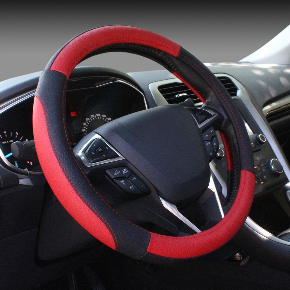 SEG Direct Black and Red Microfiber Leather Auto Car Steering Wheel