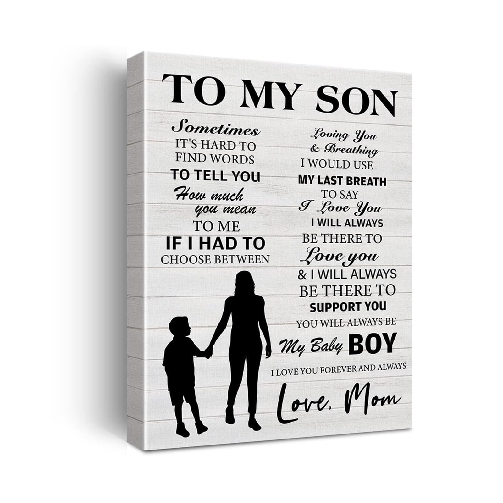 RNUMLIGH From Mom to Son Wall-Art - Rustic “Forever and Always” Quote Print - Heartfelt Gift for Son‘s Bedroom, Dorm or Home Decor(Framed,12x18inch(30x45cm))