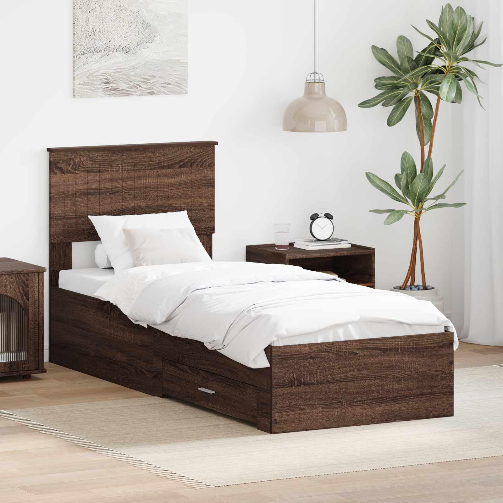 Madera con cajones dormitorio moderno Roble Marrón y Plata 193 x 78 x 90 cm