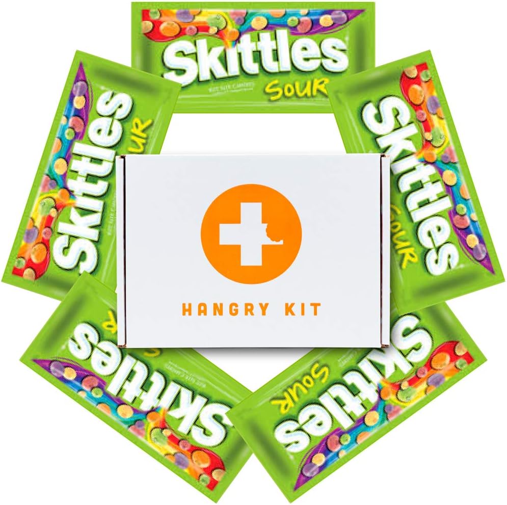 Sour Skittles 5 Pack Gift Boxed by Hangry Kits. If You're Looking For Sour Skittles Candy To Gift To Someone You Love, Sour Skittles Bulk Pack Is Perfect. (Medium Pack)