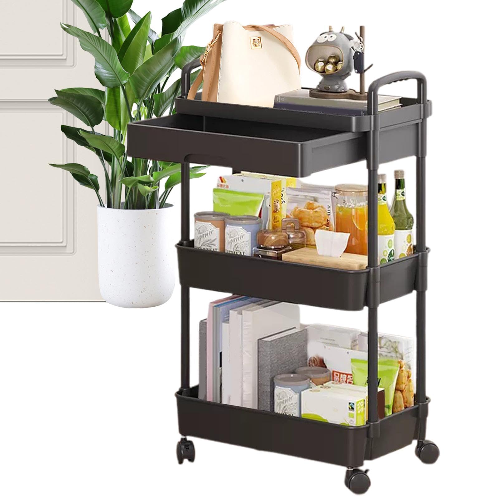 Carrello portaoggetti a 3 ripiani con ruote, carrello organizer per un
