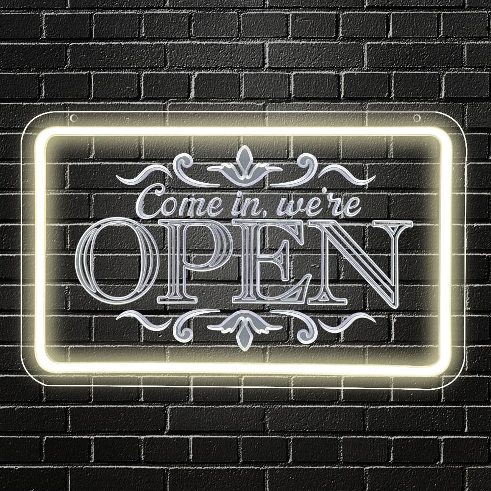 We are OPEN tabliczka do sklepu, ściemniany przełącznik jasności LED, neonowy otwarty szyld do sklepu, hotelu, na okno, do salonu, baru, klubu, restauracji, dekoracja (ciepła biel, 35 x 20 cm