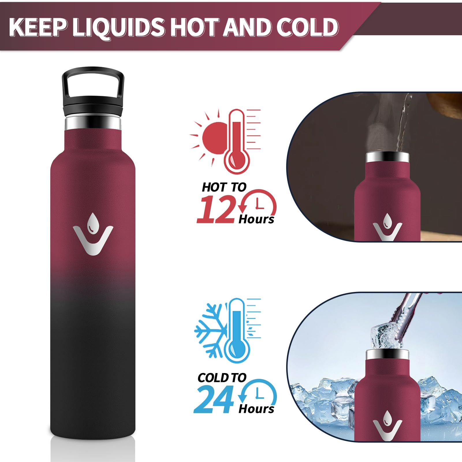 Motswedi Borraccia Termica 1 litro, Doppia Parete, Bottiglia Termica, a Prova di Perdite, Borraccia con Cannuccia, Acciaio Inox, Borracce Termiche, per Palestra, Outdoor, Campeggio, Rosso & Nero