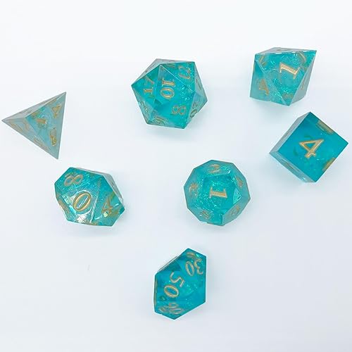 Miniatura 2 de Lagoon Legends DND Dice Dados de resina poliédrica Aqua para Calabozos y Dragones, RPG y juegos de mesa - Juego de 7 dados DND de borde afilado con