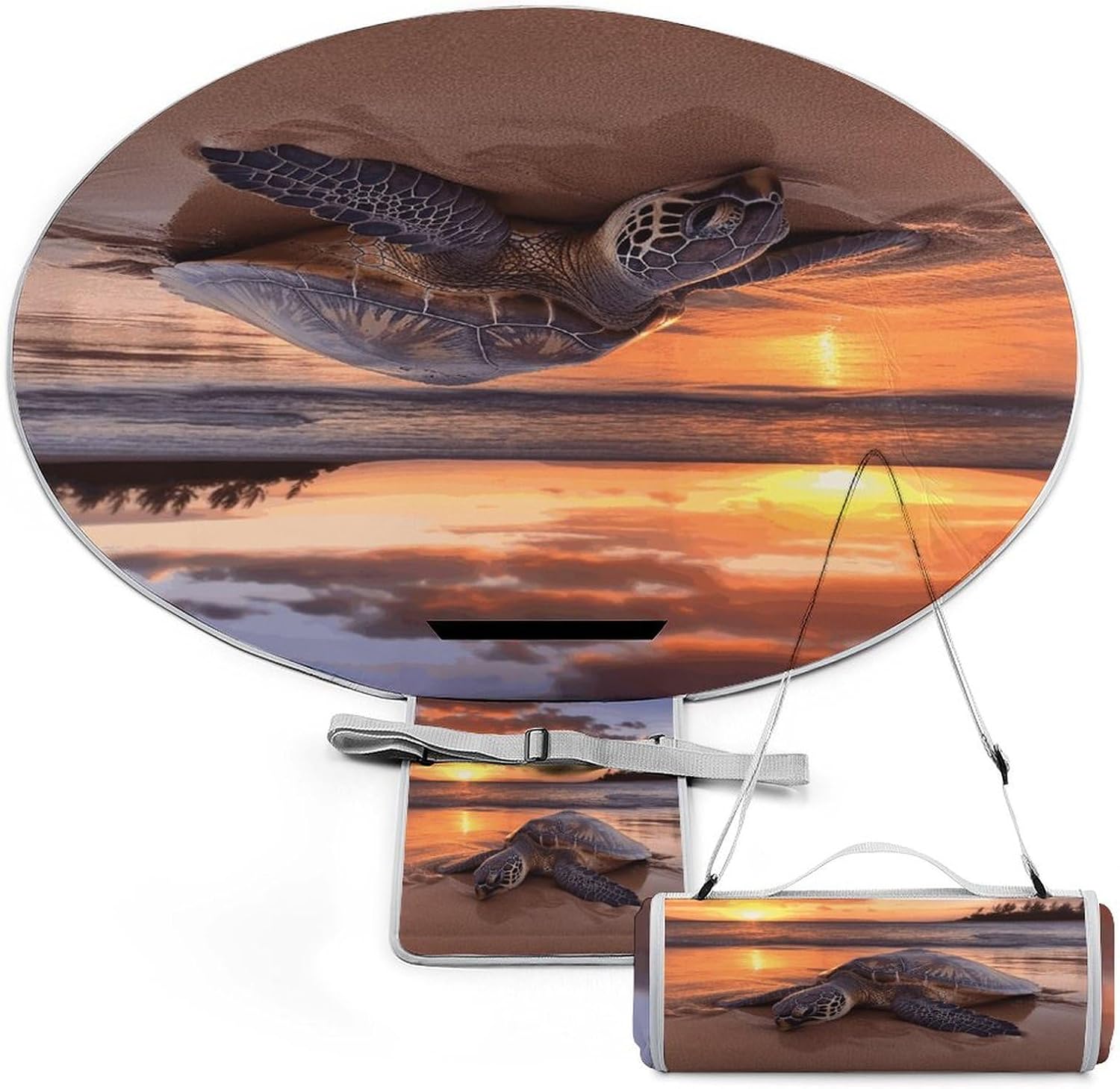 Picnic Blankets,Sea Turtle Sunset Print Picnic Mat,Portable Picnic Blanket,Foldable Compact Beach Blanket for Camping,Park,Travel