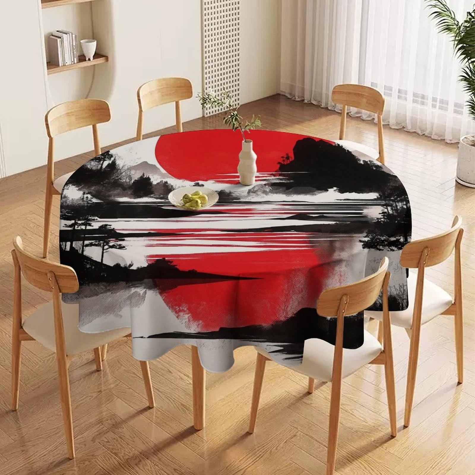 ORDOBO Round Table Cover -Abstract Landscape 3D Print Waterproof Protect Table Cover Fashion Countertop Decoration For Kitchen Home Dinner 152X152Cm