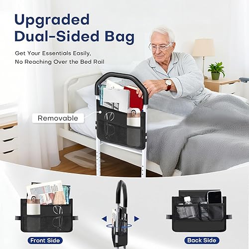 Miniatura 6 de Rieles de cama para adultos mayores de seguridad - Riel lateral de cama aprobado por ASTM para personas mayores con pata de soporte, bolsa de