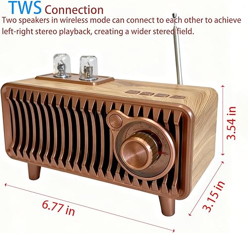 Miniatura 9 de Altavoz Bluetooth de radio FM recargable portátil retro con doble altavoz estéreo, reproductor AUXUSBTFMP3, conexión TWS compatible, ideal para uso