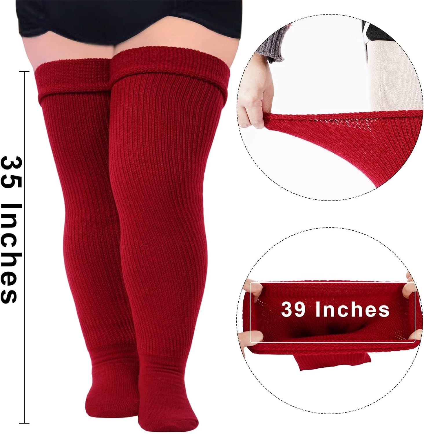 Moon Wood Plus Size Womens Thigh High Socks for Thick Thighs- Extra Long Thick Over the Knee Stockings- Leg Warmers Socks - Image 2