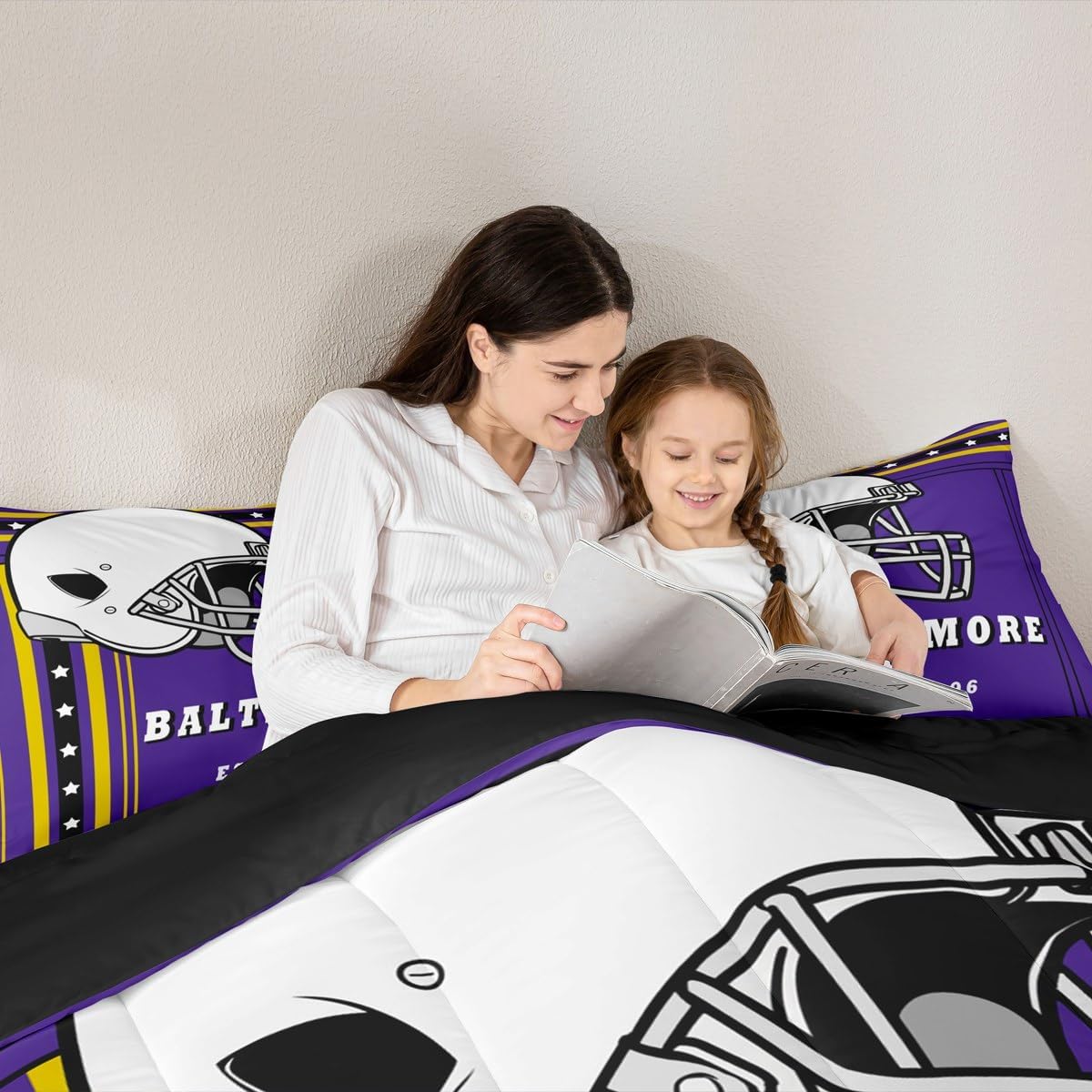 Erosebridal Football Full Size Comforter Sets - Sports Team Color Bedding, Purple & Gold Striped Stars Bedding Set, Classic Rugby Game Duvet Insert, Sports Fans Gifts | Football Room Decor