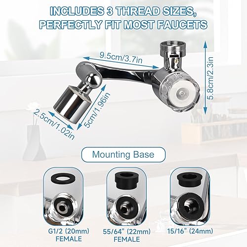 Miniatura 7 de Extensor de grifo giratorio de 1080, filtro de fregadero de baño, filtro de agua de grifo con 2 modos de salpicadura, sistema de filtración de tasa
