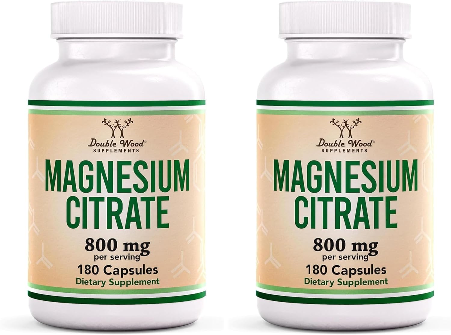 Magnesium Citrate 800mg, 180 Capsules, Digestion & Constipation Support, Vegan Safe, Non-GMO, Double Wood Supplements (Pack of 2)