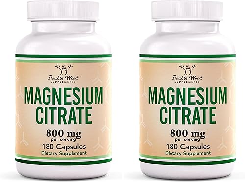 Citrato de magnesio de 800 mg, 180 cápsulas, soporte para la digestión y el estreñimiento, vegano seguro, sin OMG, Double Wood Supplements (paquete
