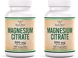 Magnesium Citrate 800mg, 180 Capsules, Digestion & Constipation Support, Vegan Safe, Non-GMO, Double Wood Supplements (Pack of 2)
