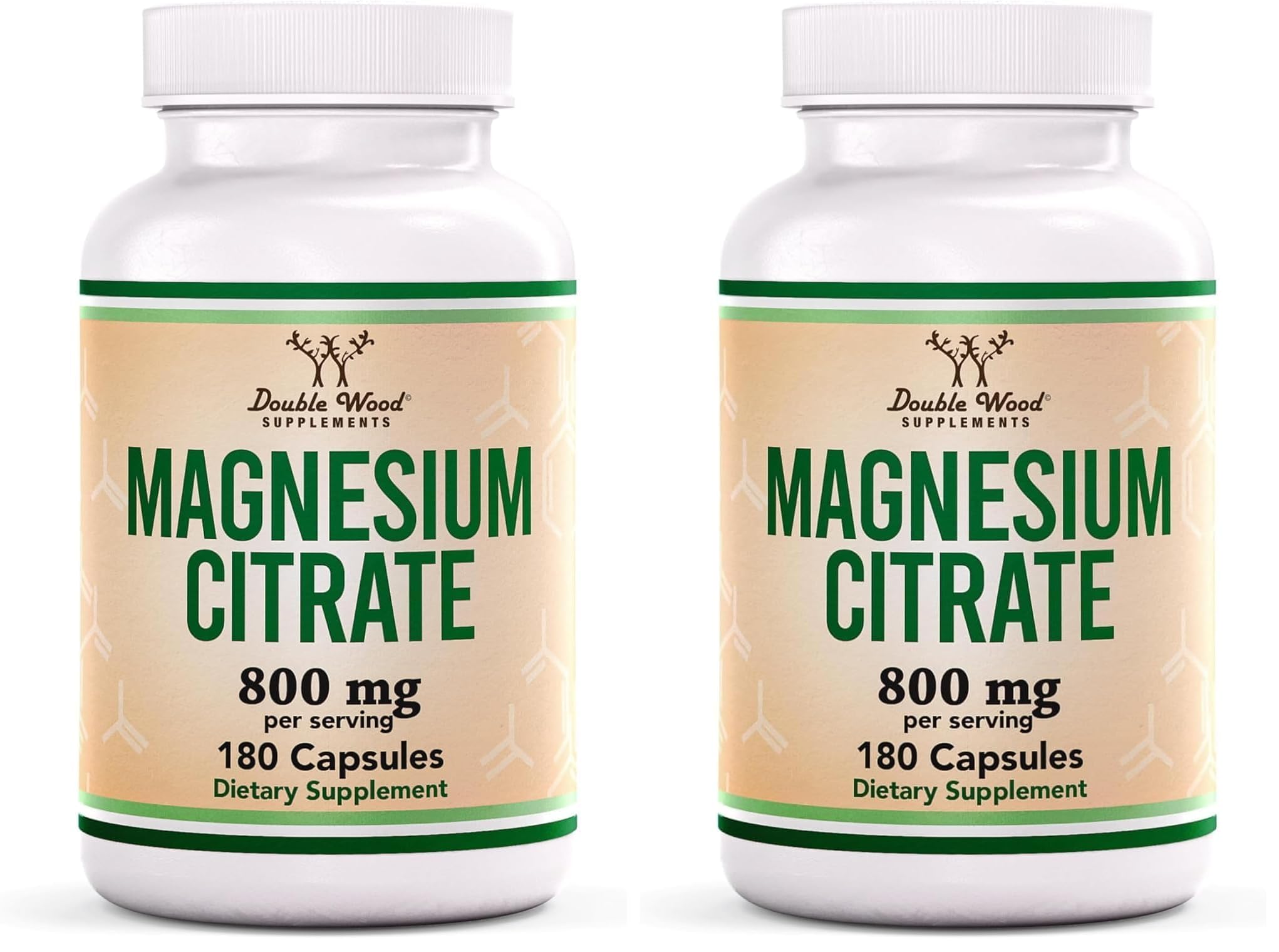 Magnesium Citrate 800mg, 180 Capsules, Digestion & Constipation Support, Vegan Safe, Non-GMO, Double Wood Supplements (Pack of 2) 180 Count (Pack of 2)