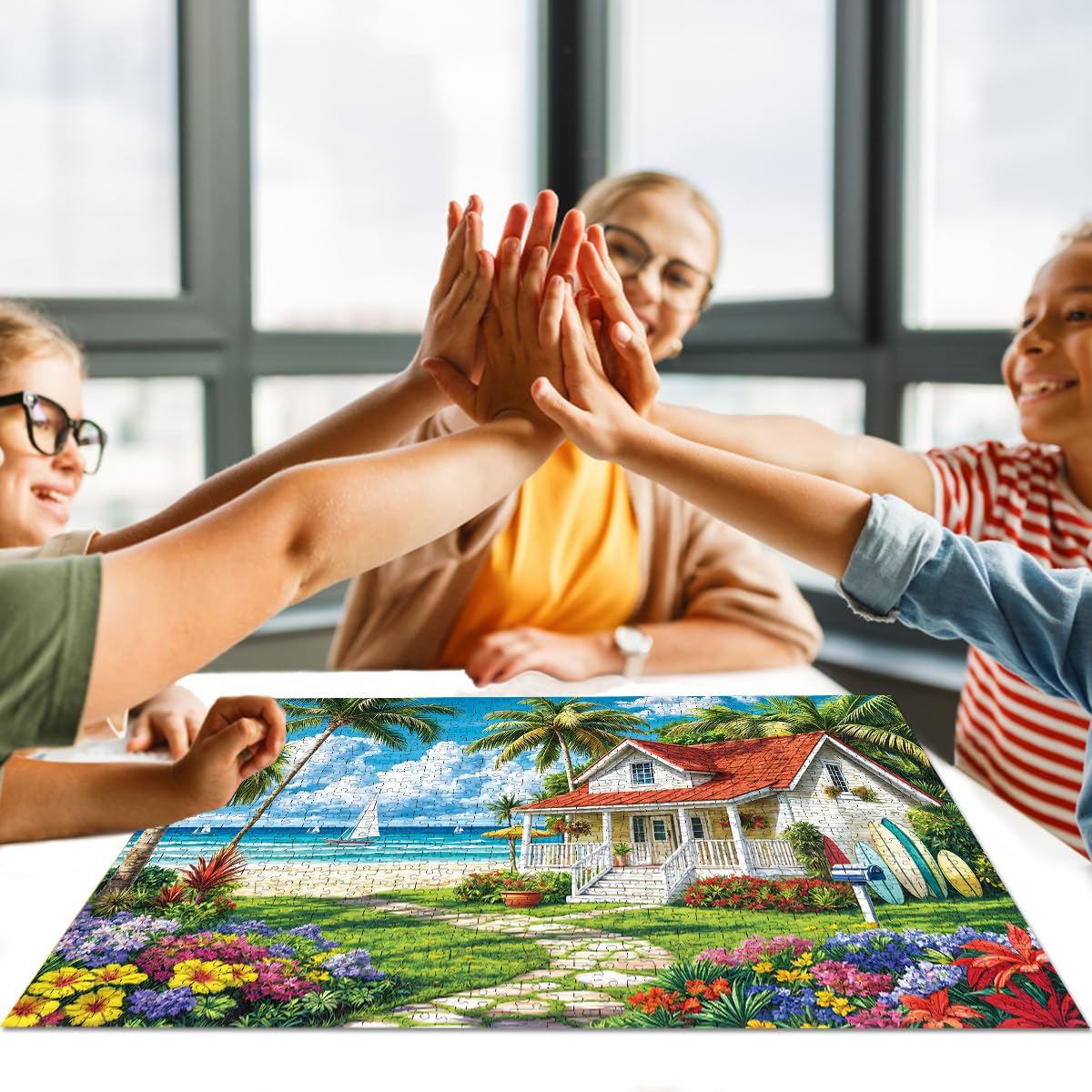 Puzzles 1000 Pieces for Adults jigsaw puzzles for adults-Beach House Fun Surfing-1000 Piece Puzzle Classic Educational Games Beautiful Decoration Puzzle - Image 4