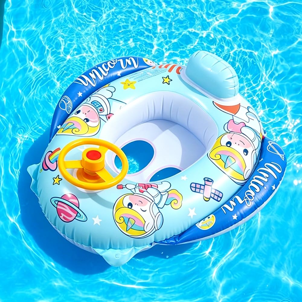 Unicorno Anello di Nuoto Neonato,Giocattoli Galleggianti per bambini,Galleggiante Gonfiabile con Sedile e Volante,Unicorno Giocattoli Galleggianti,Salvagente Gonfiabile per Bebè 6 Mesi a 36 Mesi
