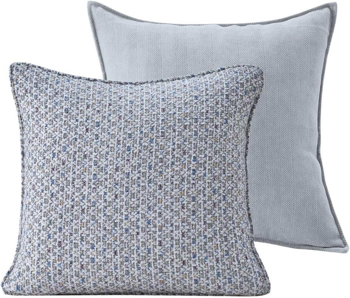 Grey Luxury Tweed & Chenille Throw Pillow Covers – Set of 2 (18" x 18") with Soft and Luxurious Textures Decorative Throw Pillows for Couch, Bed, and Home Decor
