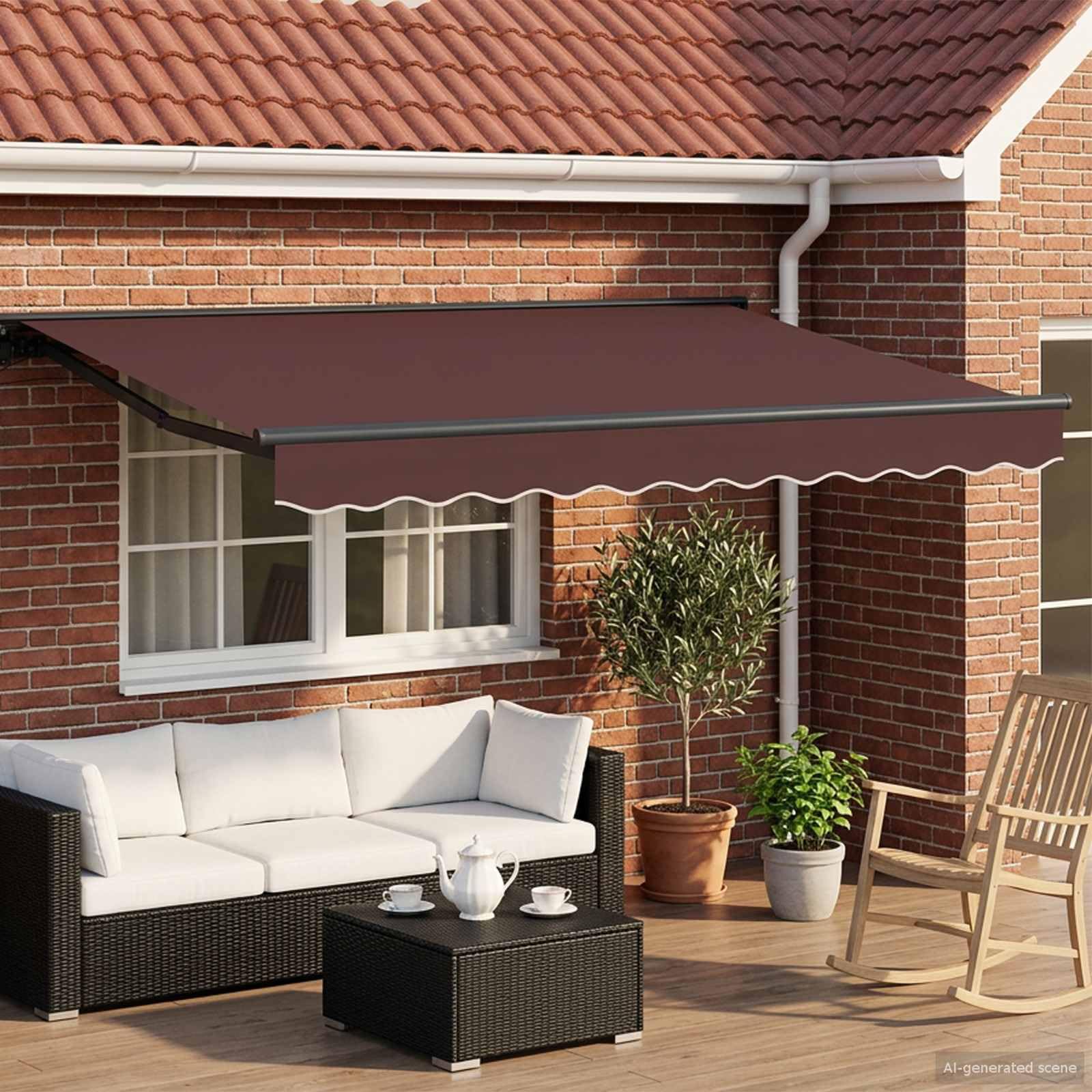 Auvent rétractable électrique marron 2,5x2 m motorisé avec semi-cassette pour terrasse