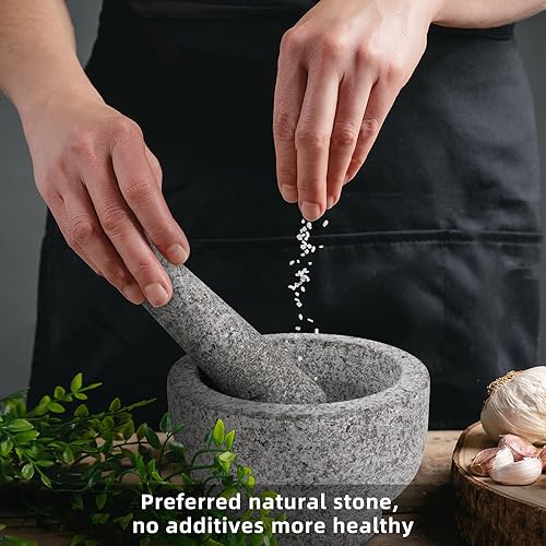 Miniatura 7 de Juego de mortero y mortero  6 pulgadas  Capacidad de 2.5 tazas  Cuencos de piedra para picar especias de guacamole, molcajete grande para salsa