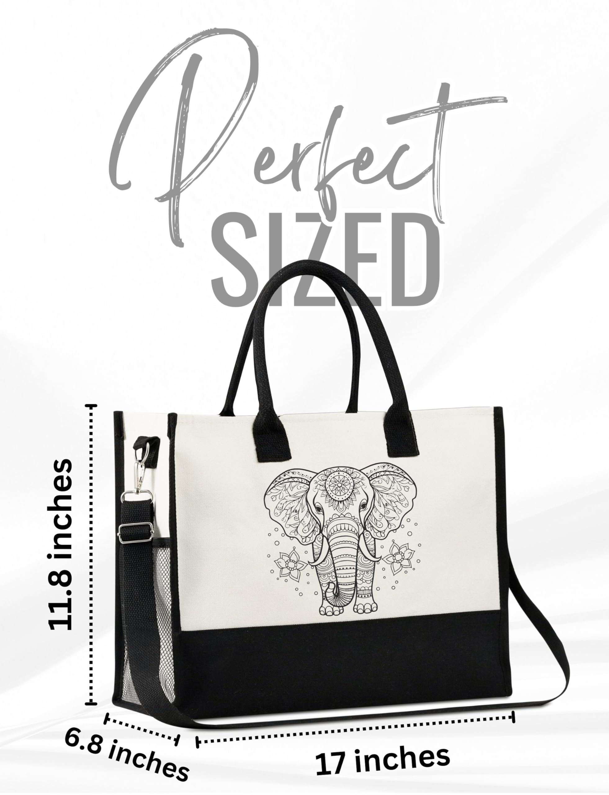 InnoBeta Elephant Gifts for Women, Unique Elephant Tote Bag with Zipper Closure & Shoulder Strap, for Birthday, Christmas