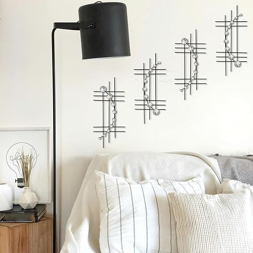 Miniatura 6 de ZEXUIRU Juego de 4 piezas de arte de pared de metal con diamantes de imitación, decoración de pared con diamantes de imitación, escultura abstracta