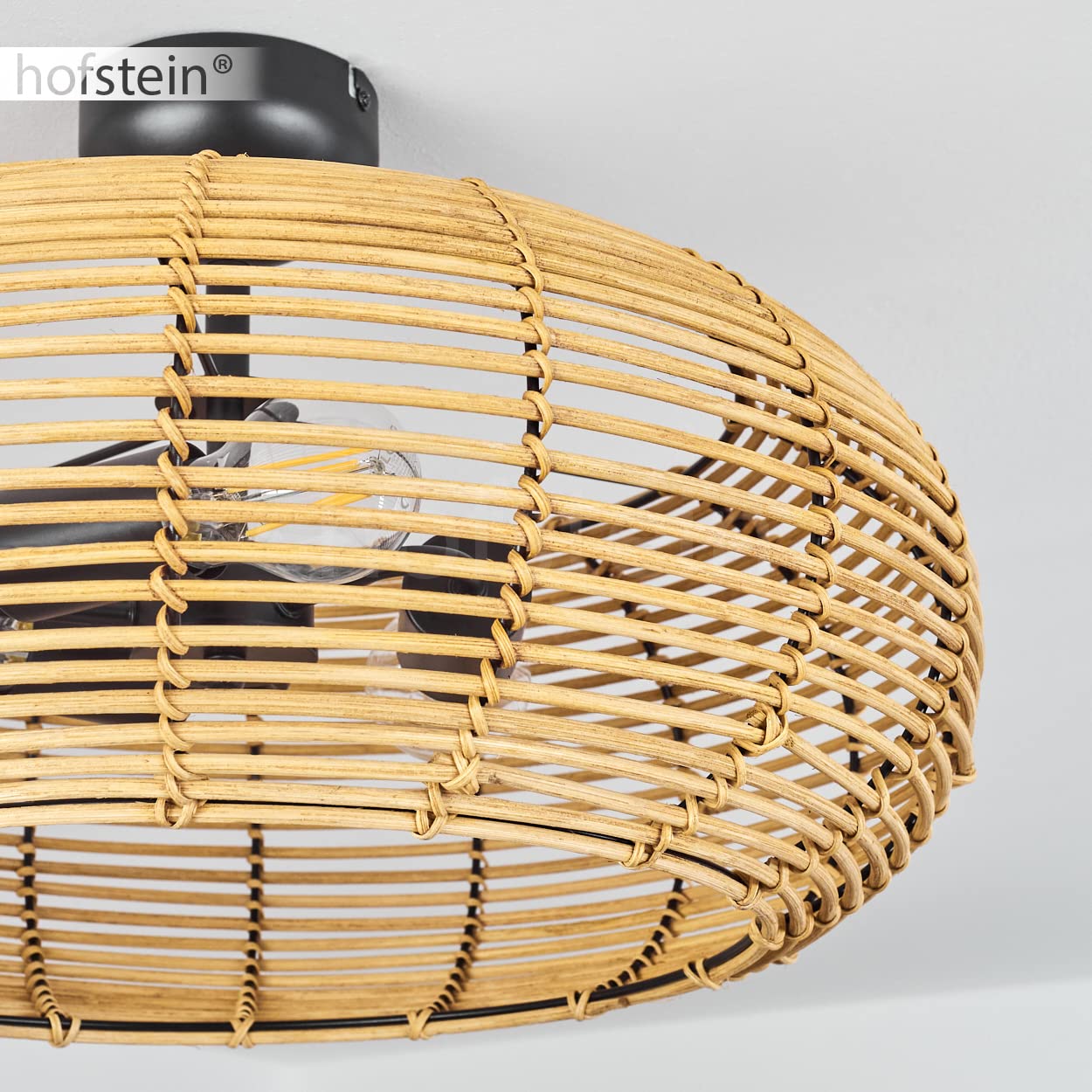 Lampada da soffitto Sepins, lampada in rattan/metallo in colore naturale/nero, design scandinavo, lampada boho con paralume a griglia e grande effetto luminoso, Ø 50 cm, E27, senza lampadina/e