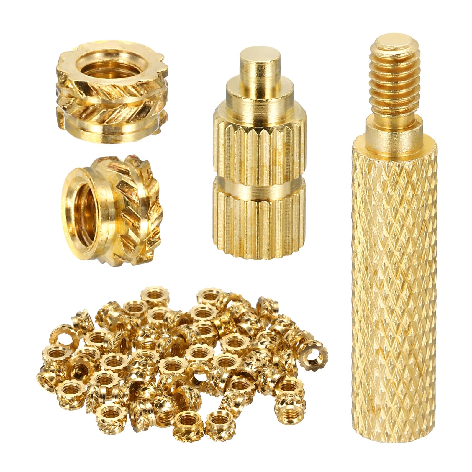 sourcing map 60Set M3 Heat Threaded Inserts with Soldering Tip, 5mm OD, 3.5mm Height, Brass Nut Rod Inserts Knurled for 3D Printing Component Plastic Part