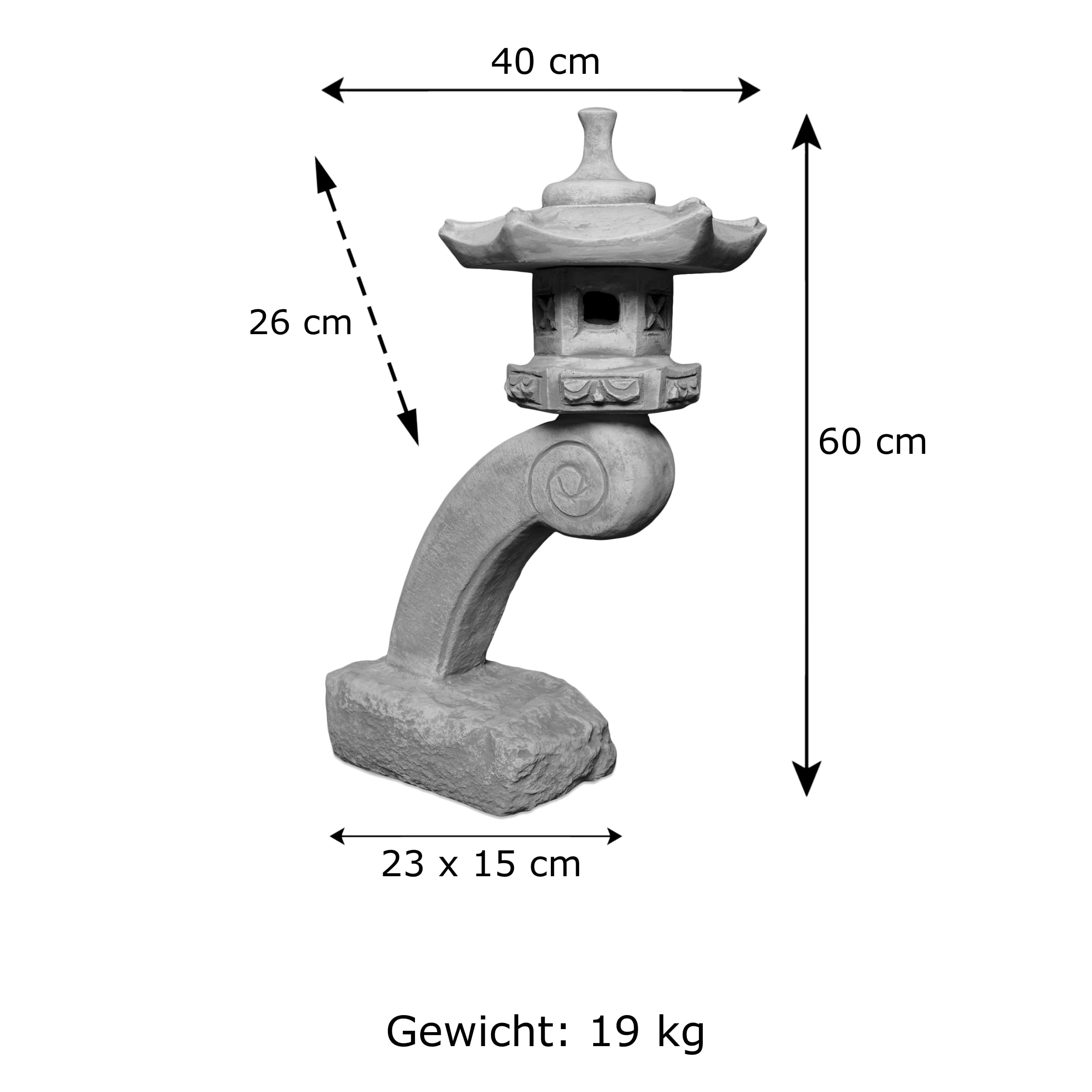 gartendekoparadies.de Formschöne Rankei Japanische Steinlaterne aus Steinguss, H. 60 cm, 19 kg, Grau, Frostsicher für Außenbereich