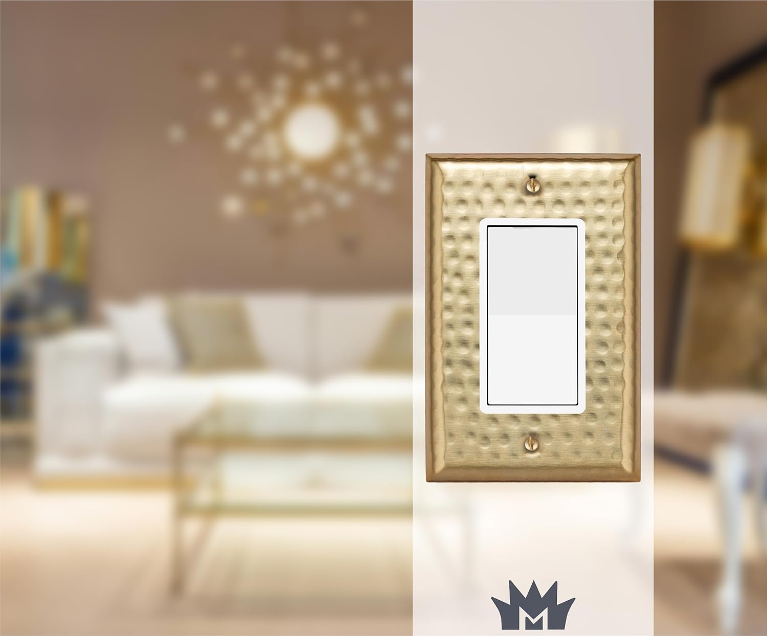 Monarch Abode Rocker Light Switch Cover Plate – 1-Gang Brushed Gold Decorator Wall Plates, Hand Hammered Decorative Outlet Covers Wall Plates for Receptacle, GFCI Electric Outlet Cover, Pack of 2